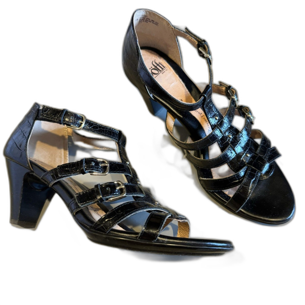Söfft Heeled Sandals Solana Black Croc Embossed Leather Strappy Wedding Women 9